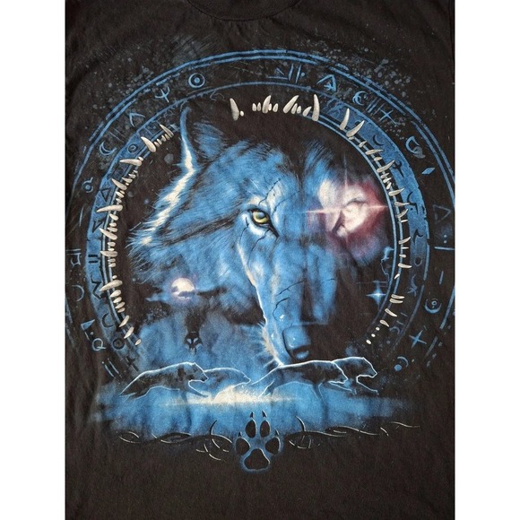 Vintage Wolf Graphic T-Shirt Mens Medium Black Alstyle Apparel Mystic Circle - Picture 2 of 6
